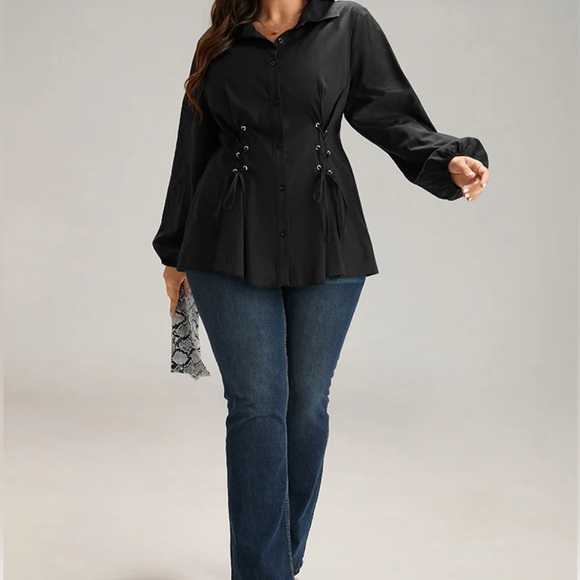 Size 18/20 BloomChic Black Corset Waist Button-Up Top / NWT - Picture 4 of 5